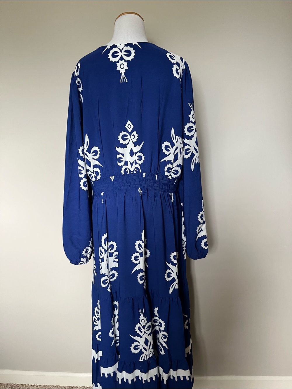 NWT Pretty Garden Blue and White Peasant Maxi Dress Size XL - Picture 9 of 12